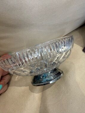 Clear Crystal Glass Compote Bowl with Silver-Tone Foot